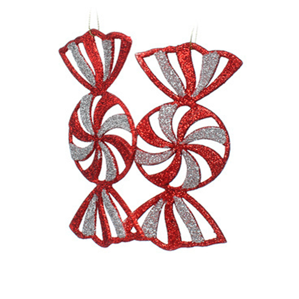 ORNAMENTO CARAMELO 2 PZAS 14CM (831-XB03-032RS) ROJO/PLATEADO