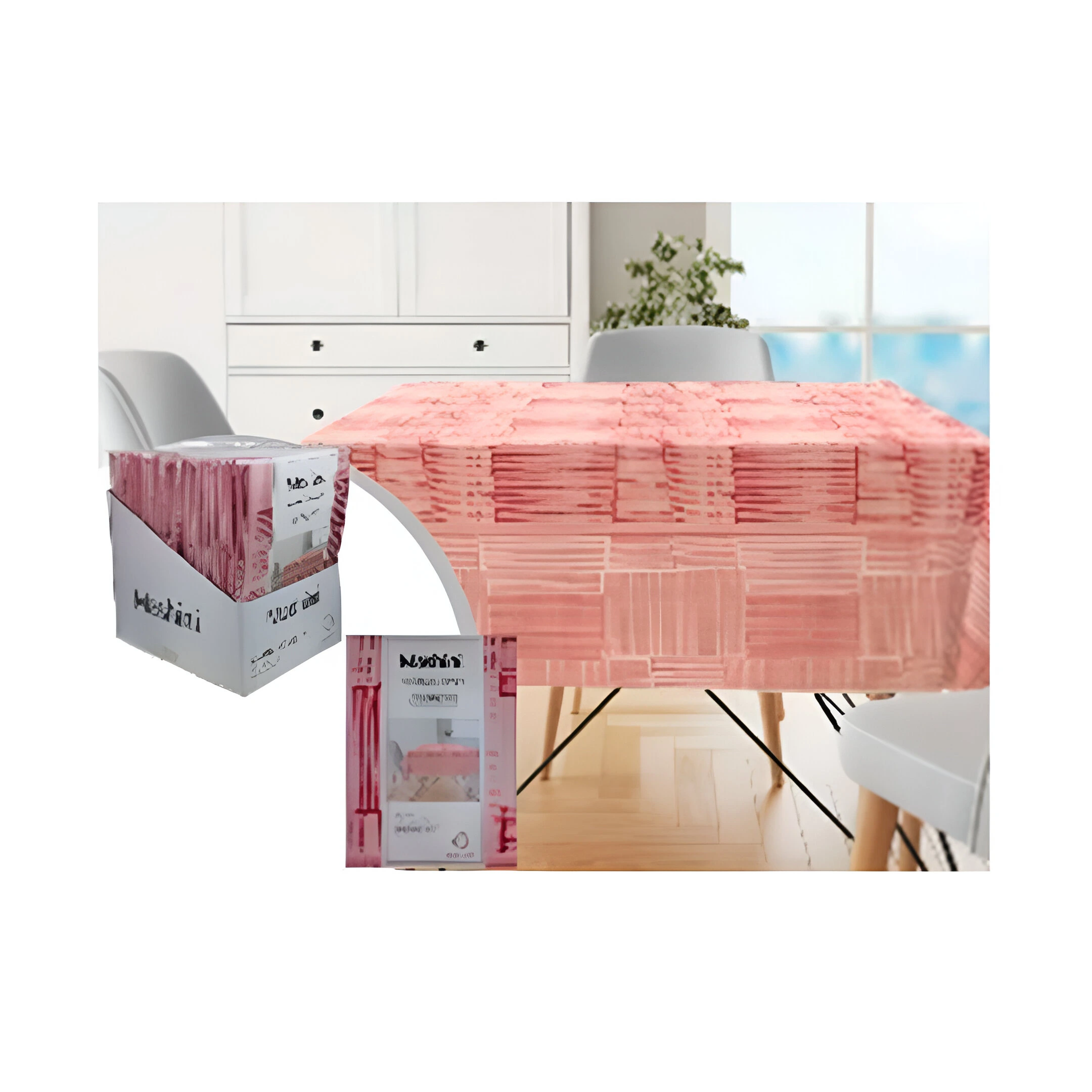 MANTEL 180X180CM 710-1447727 ROSADO/BLANCO