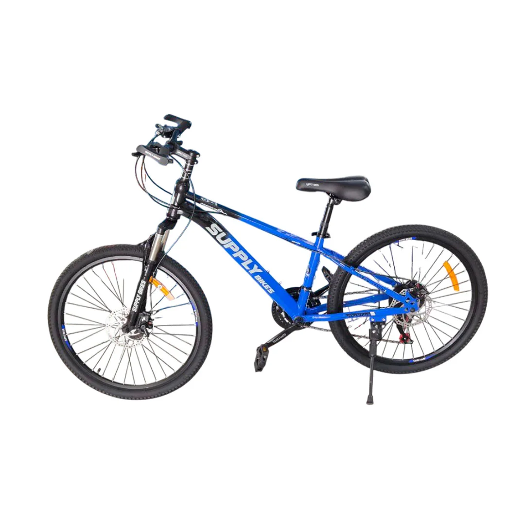 BICICLETA RIN 24 MTB SUPPLY BS009 NEGRO/AZUL CUADRO ACERO FRENO DISCO CON/C