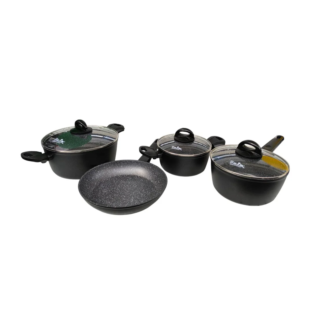 JUEGO DE OLLAS PRIM V-08 ACK 7 PZAS T/VIDRIO COLOR NEGRO CON ANTIADHERENTE