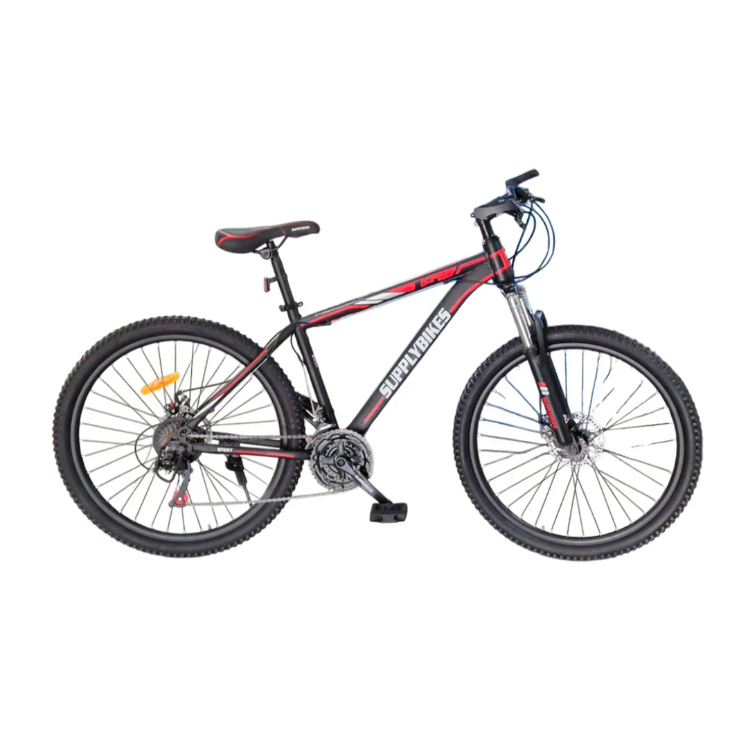 BICICLETA RIN 26 MTB SUPPLY BS010 NEGRO/ROJO CUADRO ACERO FRENO DISCO CON/C
