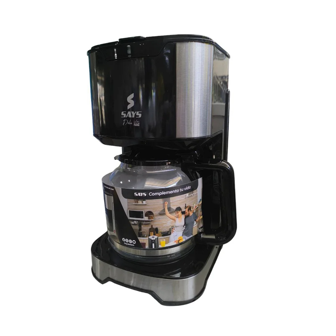 CAFETERA SAYS 12TZA CAF-120TBK CAPACIDAD 1.2L 800W 110-120V NEGRO Y ACERO