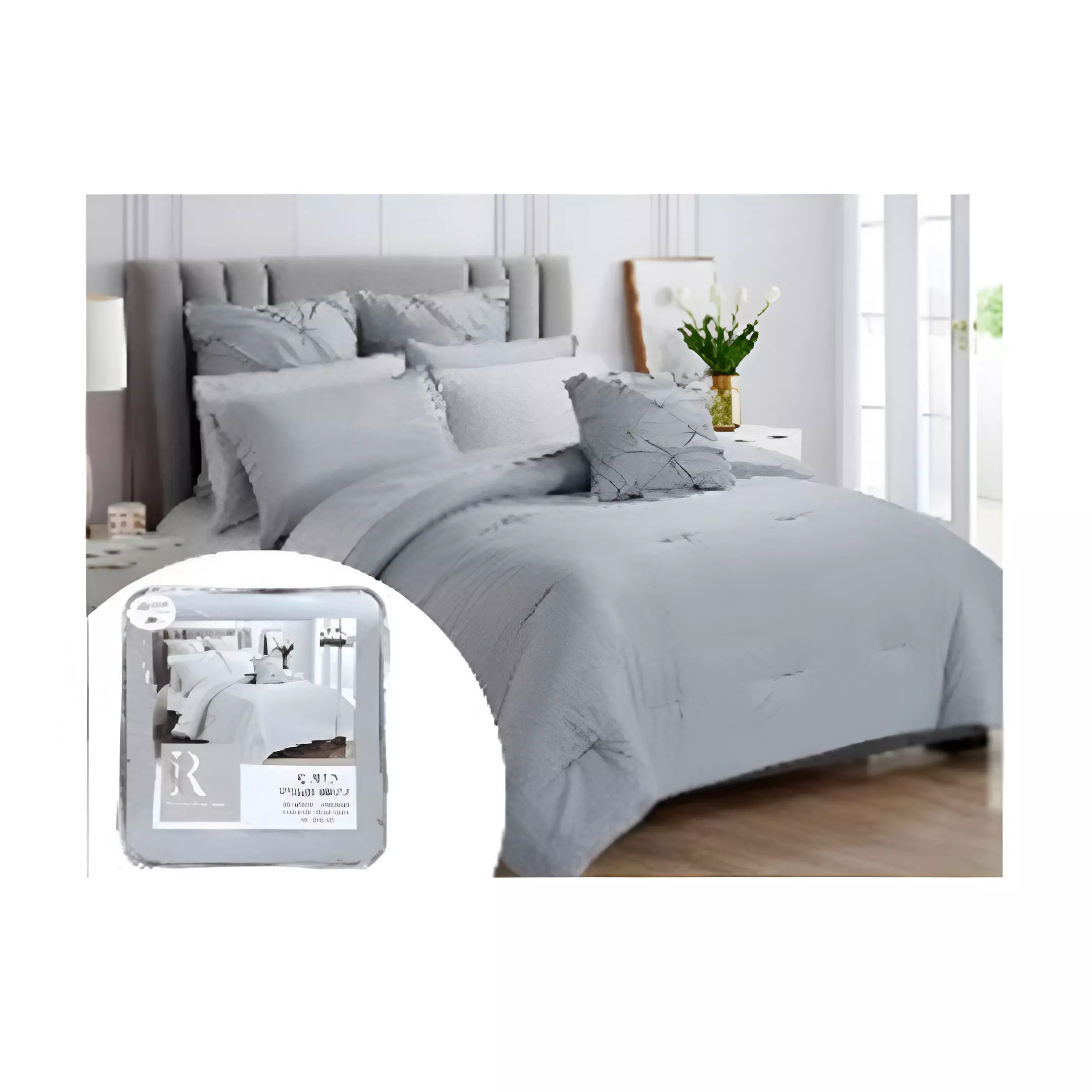 COMFORTER + SABANA QUEEN 10 PCS 88X88" 724-5909833 GRIS